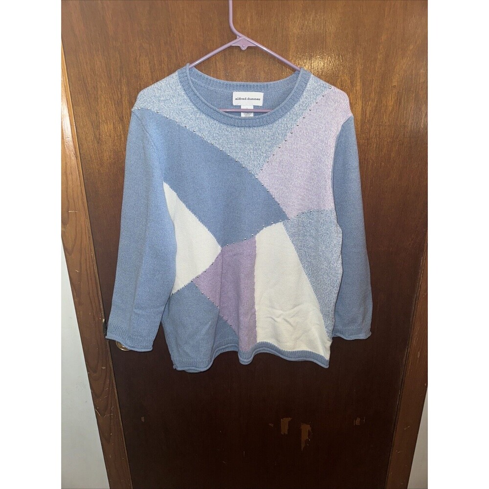 Alfred Dunner Womens Blue Purple And White Knitted Sweater Size Large